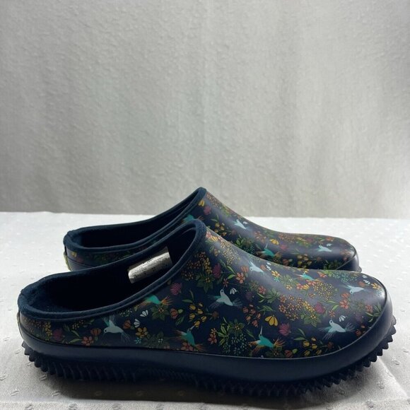 Western Chief Clog Shoes Women 10 Navy Blue Hummingbirds Waterproof Flat Slip On - Picture 1 of 10